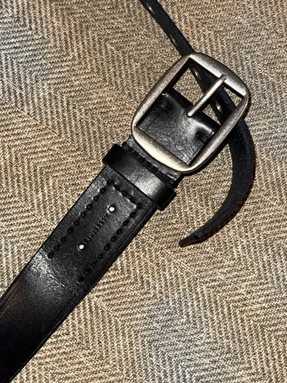 ALL SAINTS BLACK LEATHER GROMMET BELT SILVER METAL LOOP MEN ACCESSORIES